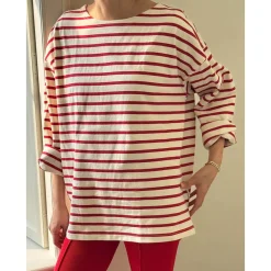 Marseille Boat Neck Top in Red Stripe by Le Bon Shoppe