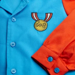 Medal Embroidered Woven Blouse in Red / Blue by Mini Rodini