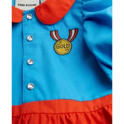 Medal Embroidered Woven Dress in Red / Blue by Mini Rodini - Last One In Stock - 104/110 (3-5 Years)