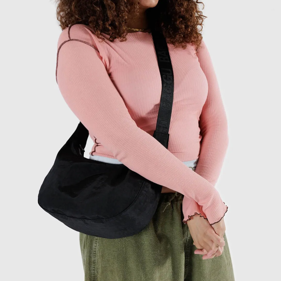 Medium Nylon Crescent Bag in Black by Baggu