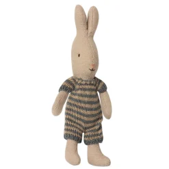 Micro Rabbit in a Dark Blue / Sand Knitted Striped Suit by Maileg
