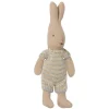 Micro Rabbit in a Sky Blue / Sand Knitted Striped Suit by Maileg