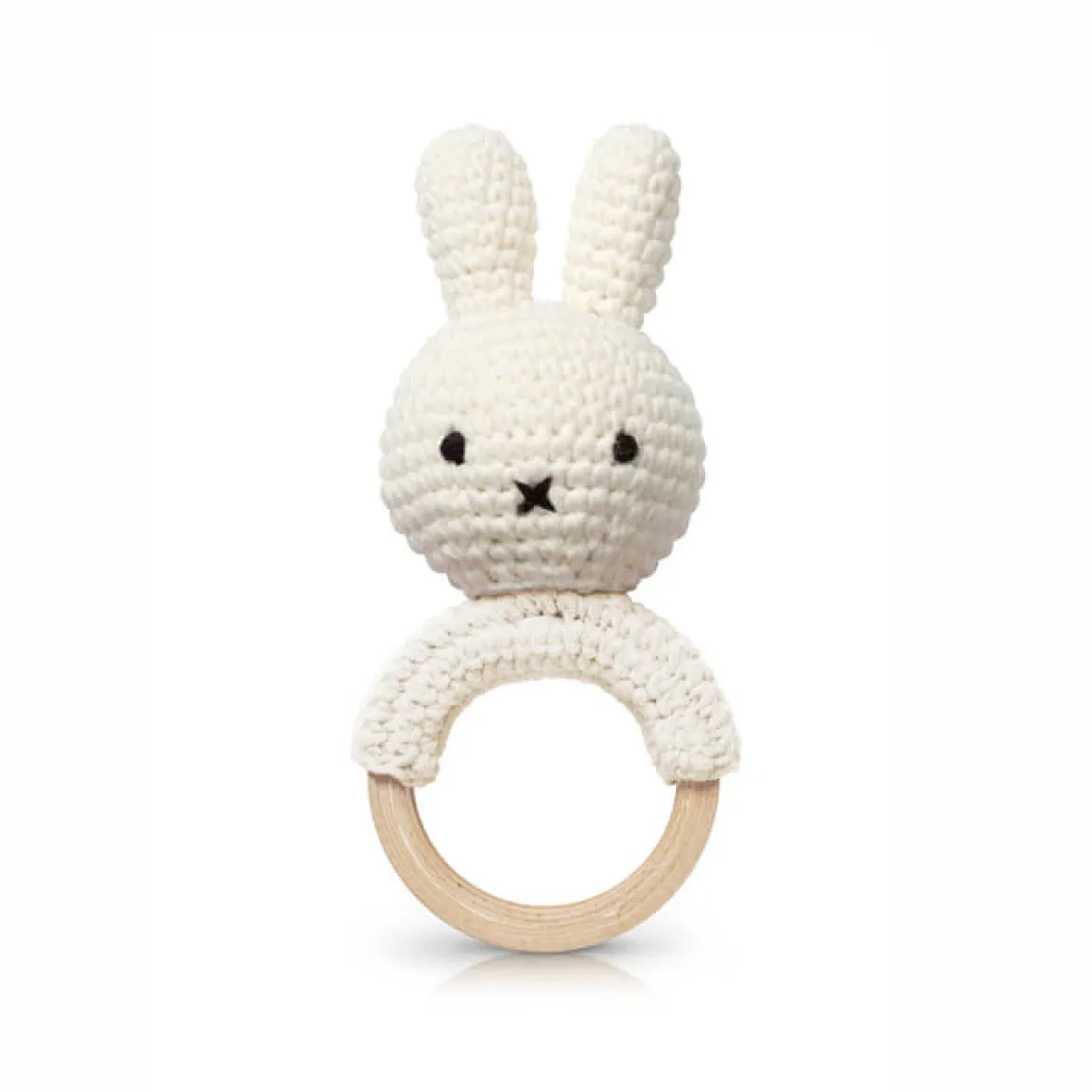 Miffy Teething Ring Rattle In White by Miffy Handmade