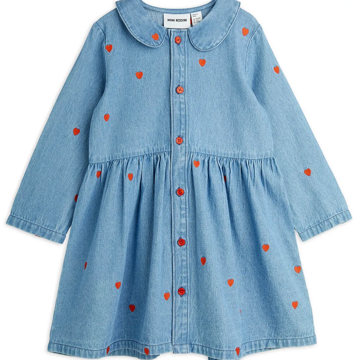 Mini Hearts AOP Woven Dress in Blue by Mini Rodini