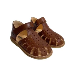 Mini Hearts Velcro Starter Sandals in Cognac by Angulus