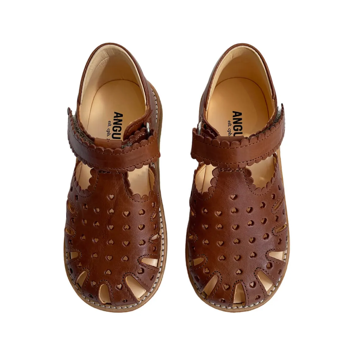 Mini Hearts Velcro Starter Sandals in Cognac by Angulus