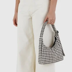 Mini Nylon Shoulder Bag in Black and White Gingham by Baggu