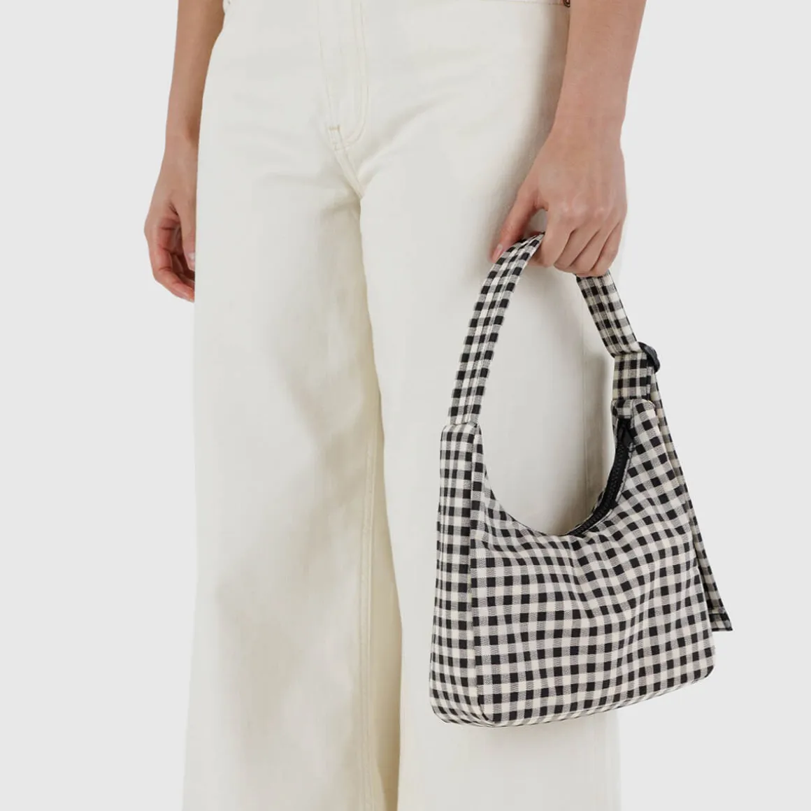 Mini Nylon Shoulder Bag in Black and White Gingham by Baggu