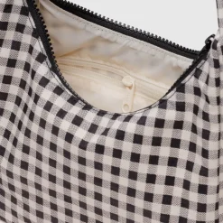 Mini Nylon Shoulder Bag in Black and White Gingham by Baggu