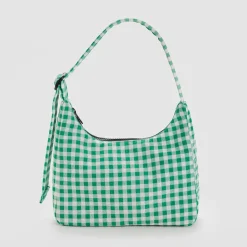 Mini Nylon Shoulder Bag in Green Gingham by Baggu