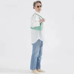 Mini Nylon Shoulder Bag in Green Gingham by Baggu