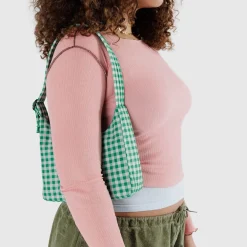 Mini Nylon Shoulder Bag in Green Gingham by Baggu