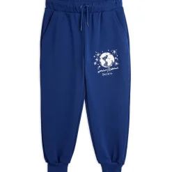 Mini Rodini Society Embroidered Sweatpants in Blue by Mini Rodini