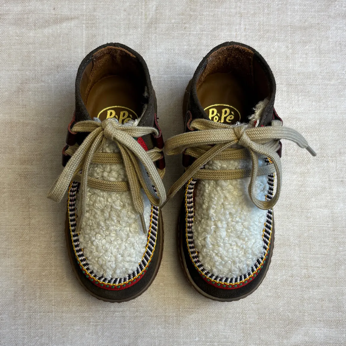 Mocassin Lace Up Shoes in Brown Suede / Shearling by PèPè
