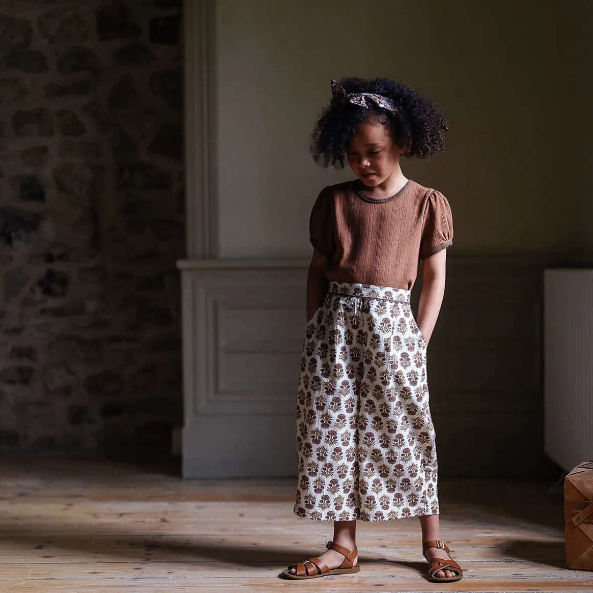 Molly Trousers in Jaipur Floral Tea Rose by Little Cotton Clothes