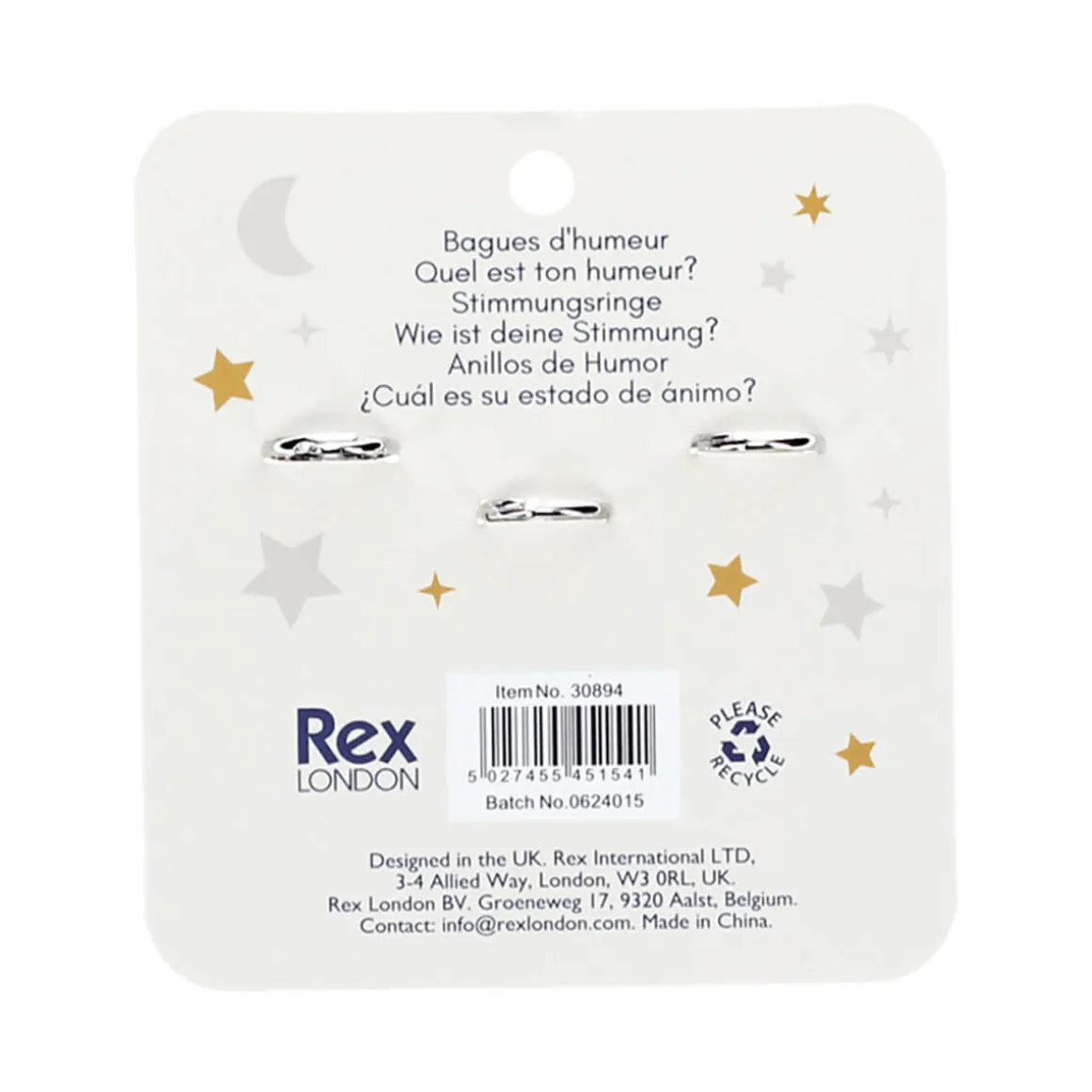 Mood Rings Heart Star and Moon (set of 3) by Rex London