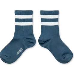 Nico Ribbed Varsity Crew Socks in Bleu Cendre by Collegien