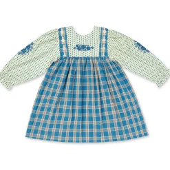 Nora Dress in Hearts / Azure Plaid by Lali