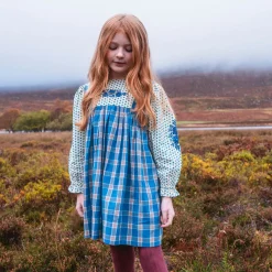 Nora Dress in Hearts / Azure Plaid by Lali