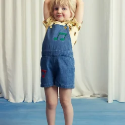 Note Embroidered Lightweight Denim Dungarees by Mini Rodini