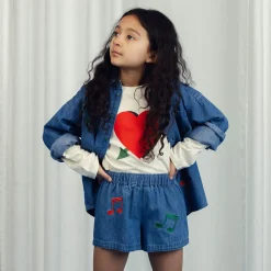 Note Embroidered Lightweight Denim Shorts by Mini Rodini