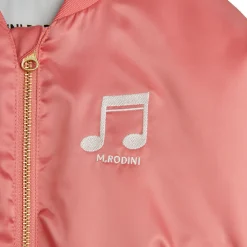 Note Embroidered Satin Baseball Jacket by Mini Rodini