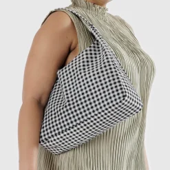 Nylon Shoulder Bag in Black And White Gingham by Baggu