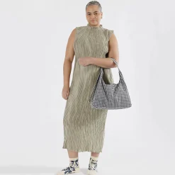 Nylon Shoulder Bag in Black And White Gingham by Baggu