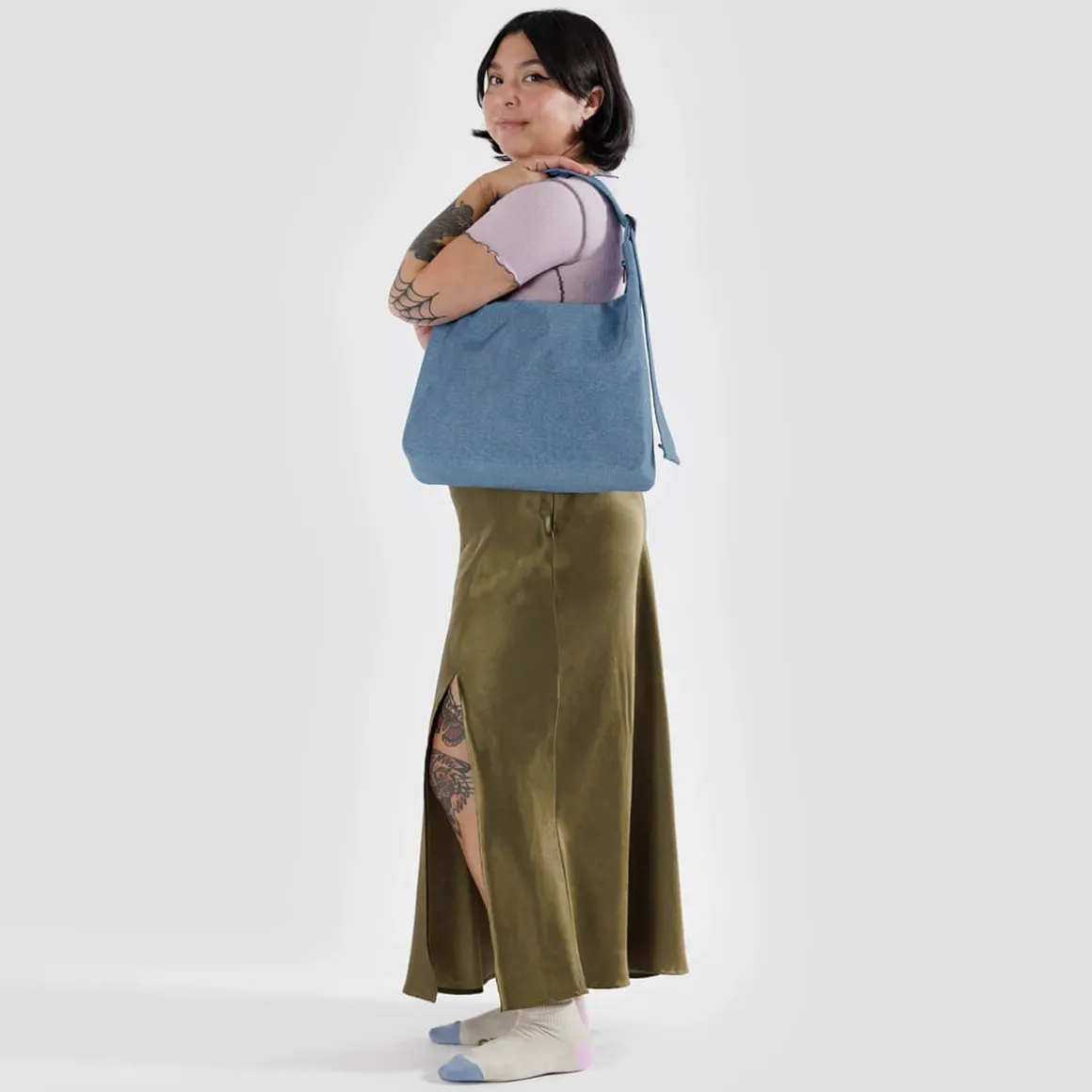 Nylon Shoulder Bag in Digital Denim by Baggu