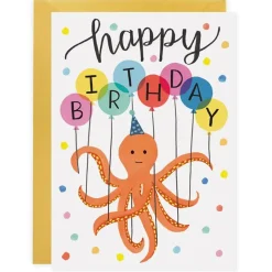 Octopus Balloons Greetings Card by LoveLight Paper