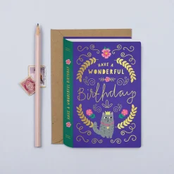 Ornate Book Cat Birthday Greetings Card by Mifkins