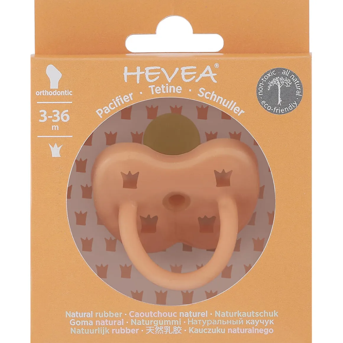 Orthodontic Natural Coloured Rubber Pacifier in Cantaloupe by Hevea