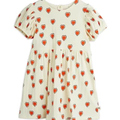 Outlined Hearts AOP Dress in Off White by Mini Rodini