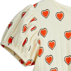 Outlined Hearts AOP Dress in Off White by Mini Rodini