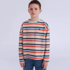 Oversized Boxy Sweater in Multi Creme Brulee Stripe by Repose AMS