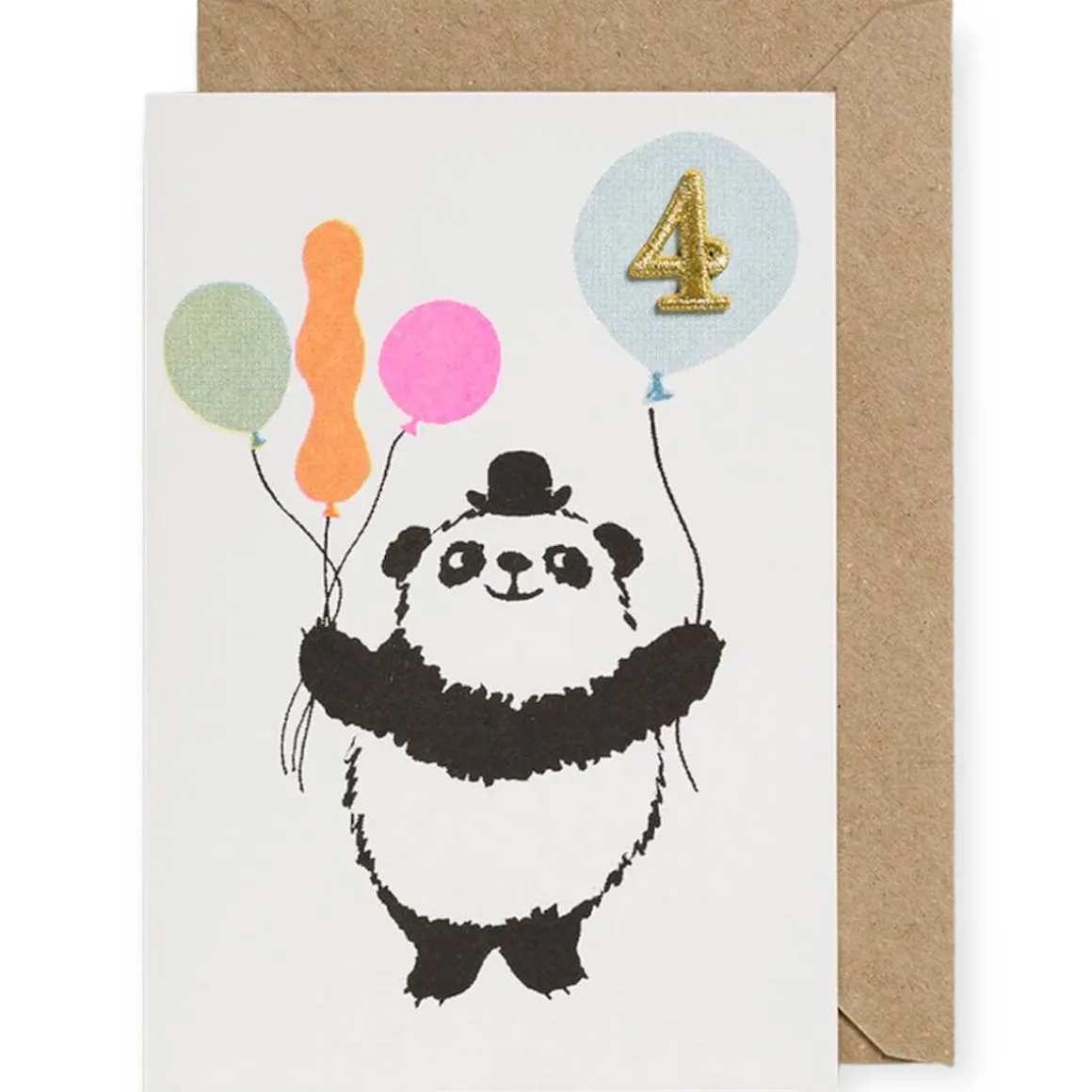 Panda Embroidered Age Card by Petra Boase - Age 4