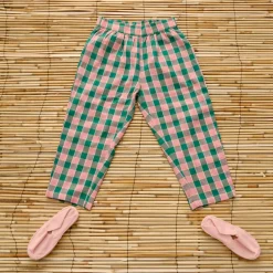 Pants in Pink & Green Honeycomb Check by Bonjour