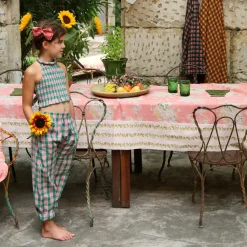 Pants in Pink & Green Honeycomb Check by Bonjour