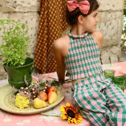 Pants in Pink & Green Honeycomb Check by Bonjour