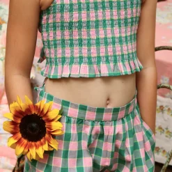 Pants in Pink & Green Honeycomb Check by Bonjour