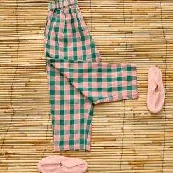 Pants in Pink & Green Honeycomb Check by Bonjour
