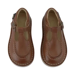 Parker Velcro T-Bar Shoes in Burnished Tan Leather by Young Soles