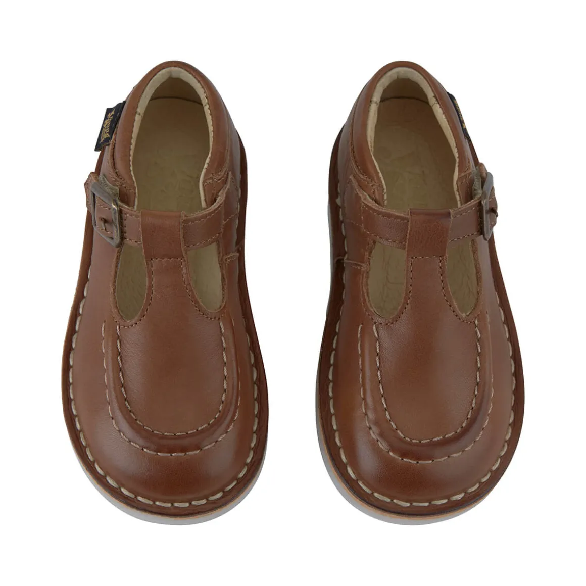 Parker Velcro T-Bar Shoes in Burnished Tan Leather by Young Soles
