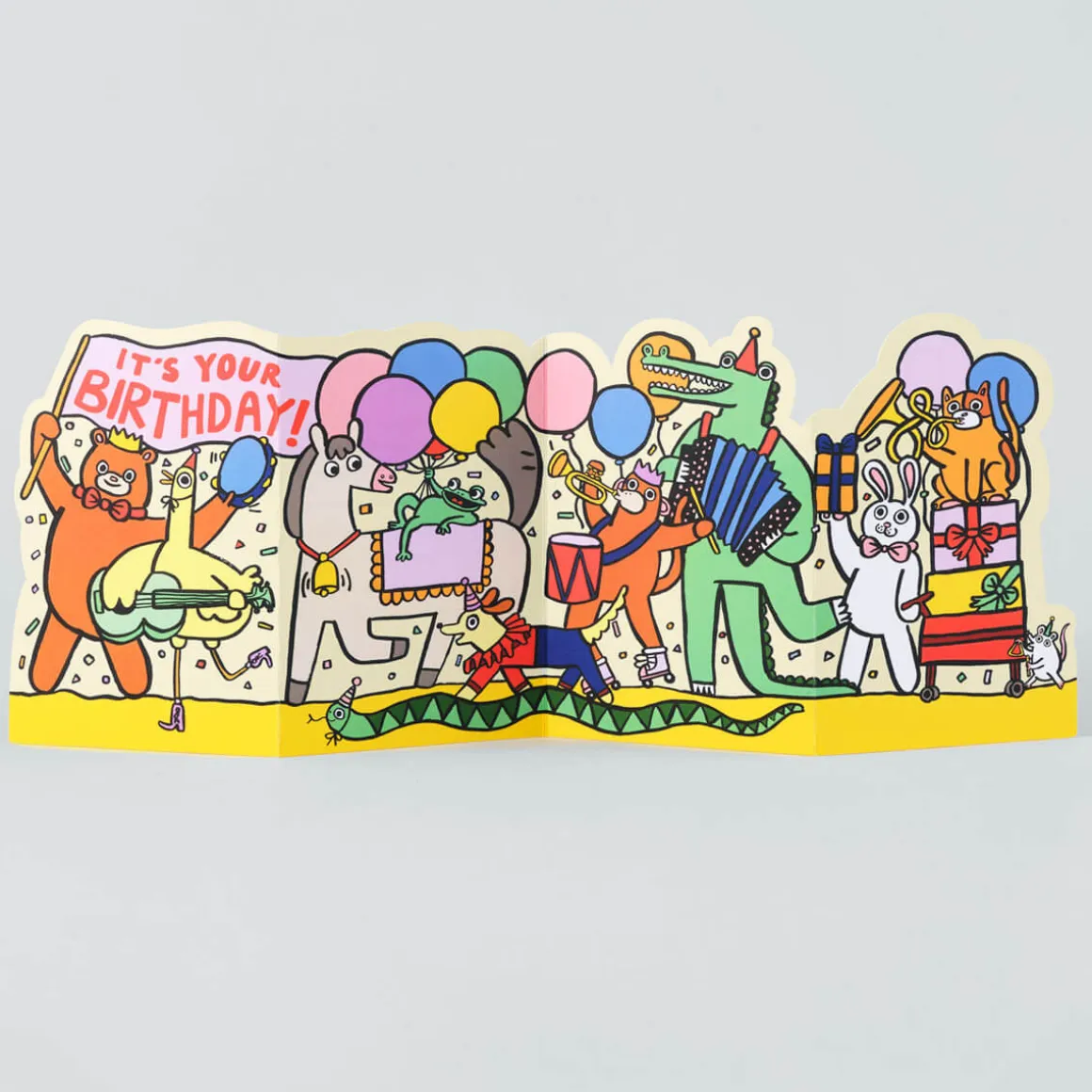 Party Parade Fold Out Birthday Greetings Card by Alice Bowsher for Wrap