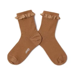 Pauline Lightweight Ribbed Ankle Socks in Caramel Au Buerre Sale by Collegien