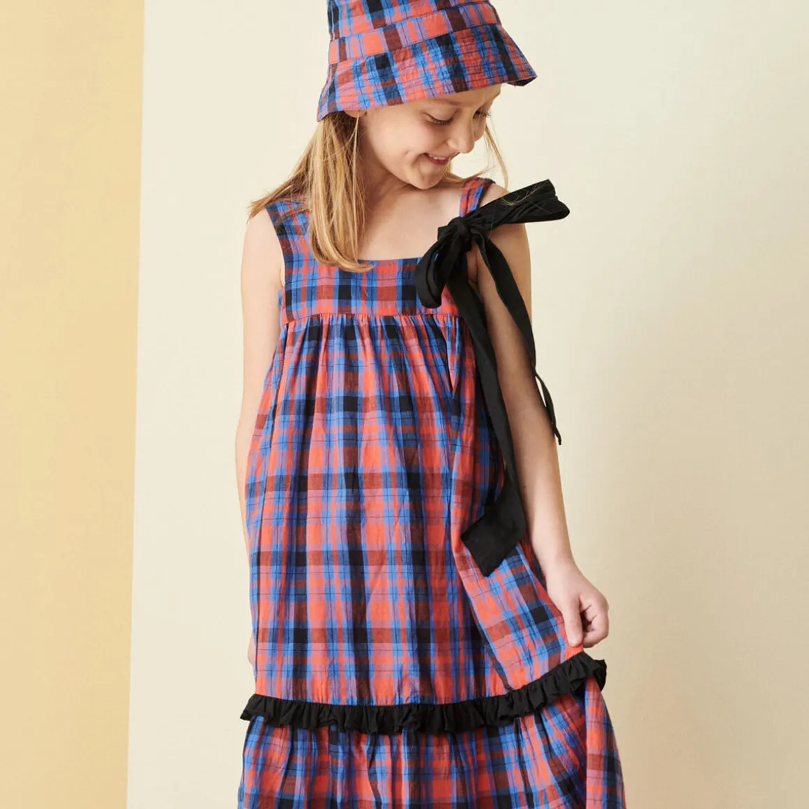 Peony Dress in Red / Blue Tartan by Caramel