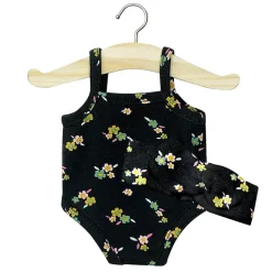 Petite Fleurs Sleeveless Bodysuit and Headband Outfit (34cm Doll) in Black by Minikane