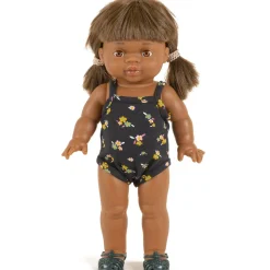 Petite Fleurs Sleeveless Bodysuit and Headband Outfit (34cm Doll) in Black by Minikane