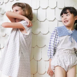 Philomena Dress in Checker Rose Print / Blueberry by Soor Ploom