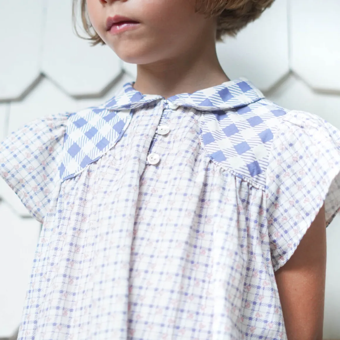 Philomena Dress in Checker Rose Print / Blueberry by Soor Ploom